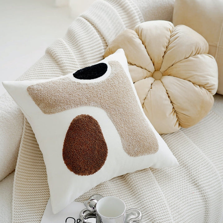 アートブラウンカラーブロッククッション kocol