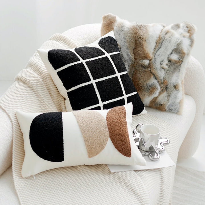 アートブラウンカラーブロッククッション kocol