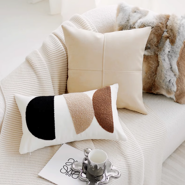 アートブラウンカラーブロッククッション kocol