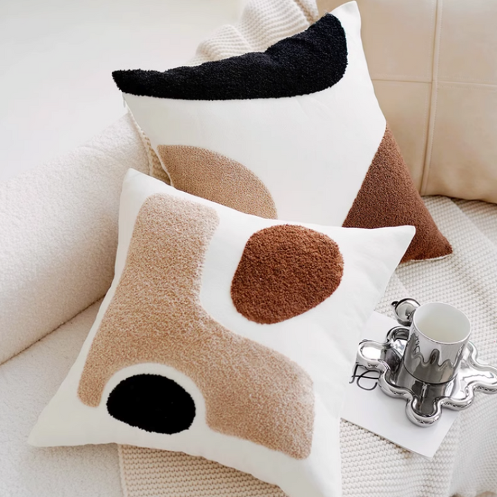 アートブラウンカラーブロッククッション kocol