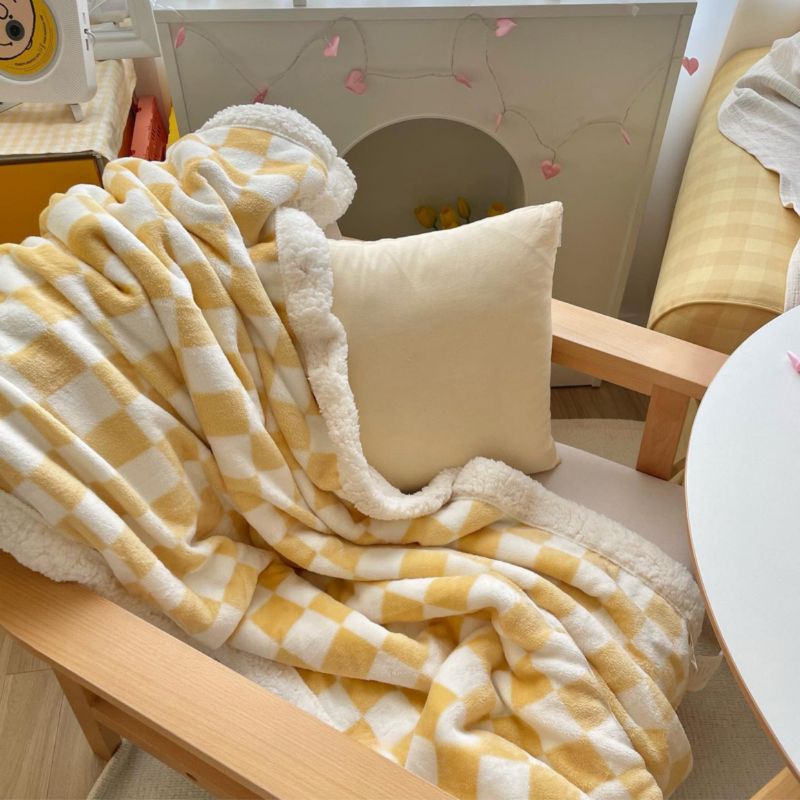 63☆大判 ブランケット ニット 綿100 イエロー 160*200cm イエロー