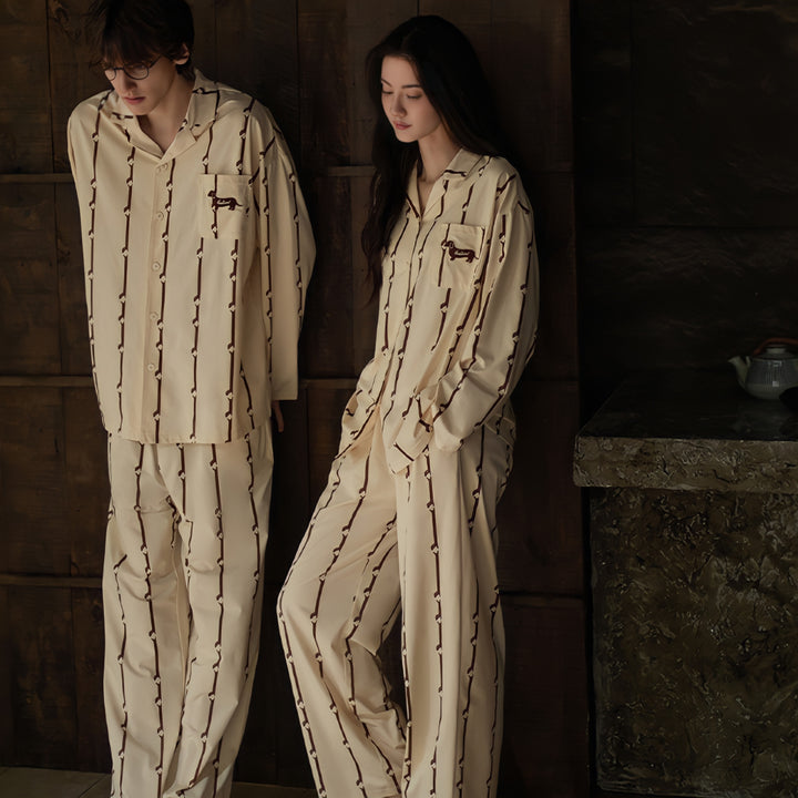 ダックスフンドストライプコットンパジャマ