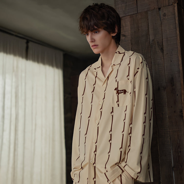 ダックスフンドストライプコットンパジャマ