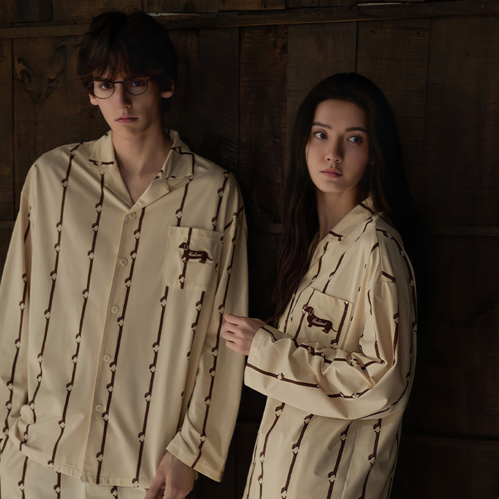 ダックスフンドストライプコットンパジャマ