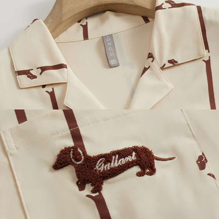 ダックスフンドストライプコットンパジャマ