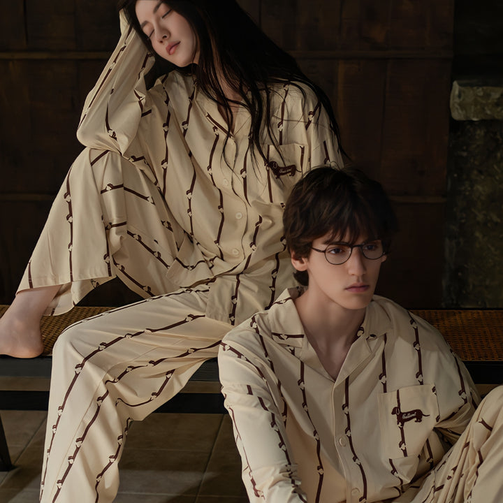 ダックスフンドストライプコットンパジャマ