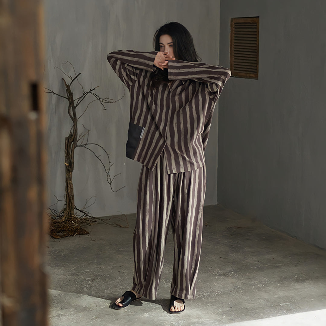 Soft Cotton Big Pocket Striped Pajamas