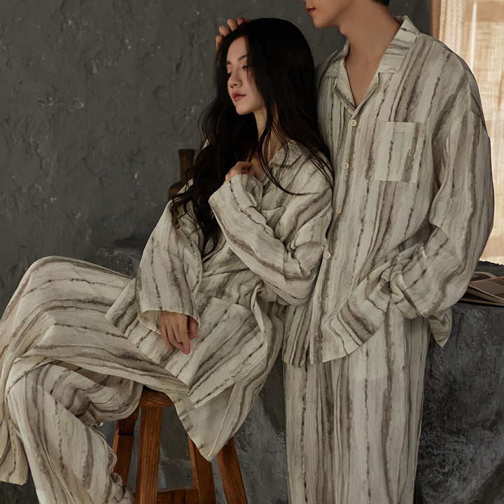 ニュアンスストライプコットンガーゼパジャマ