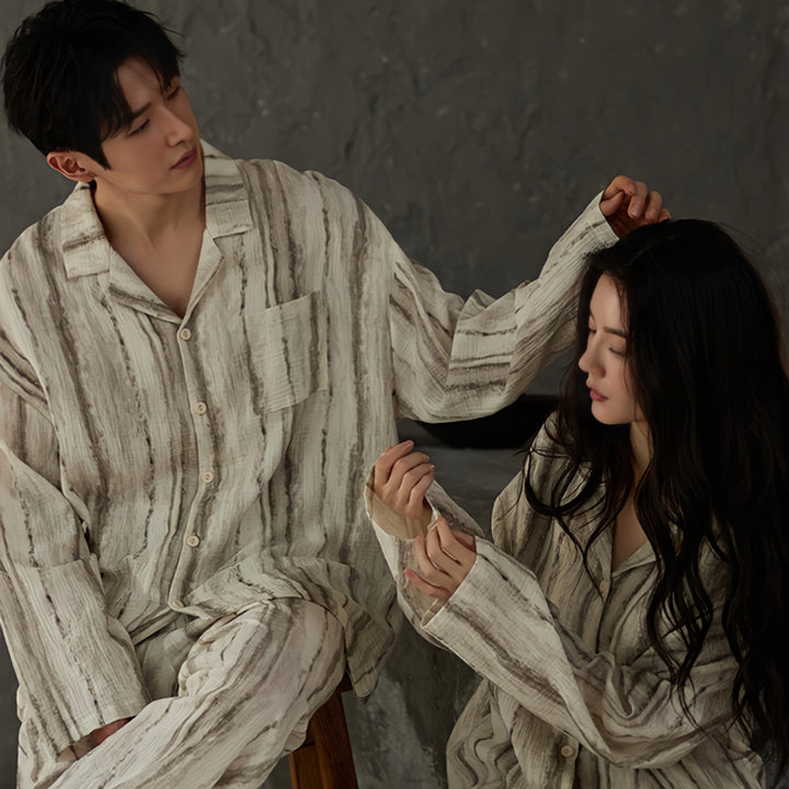 ニュアンスストライプコットンガーゼパジャマ