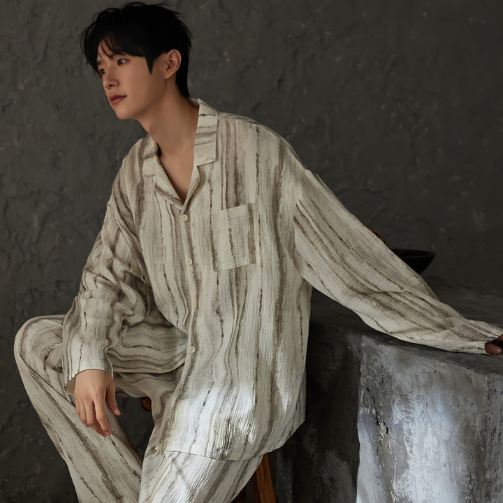 ニュアンスストライプコットンガーゼパジャマ