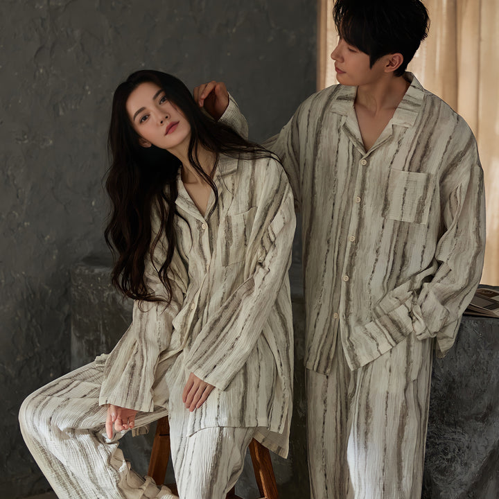 ニュアンスストライプコットンガーゼパジャマ