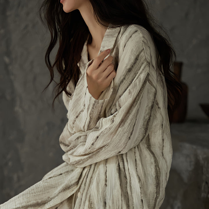 ニュアンスストライプコットンガーゼパジャマ