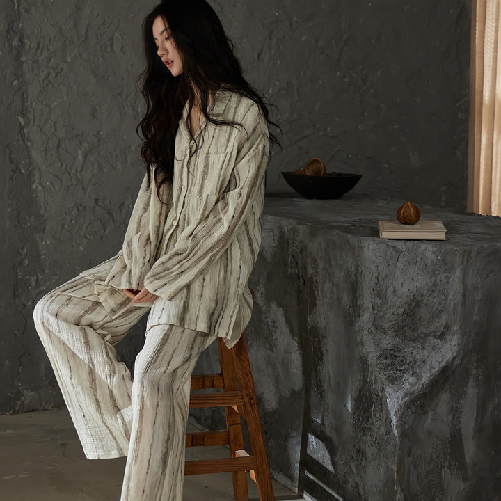 ニュアンスストライプコットンガーゼパジャマ