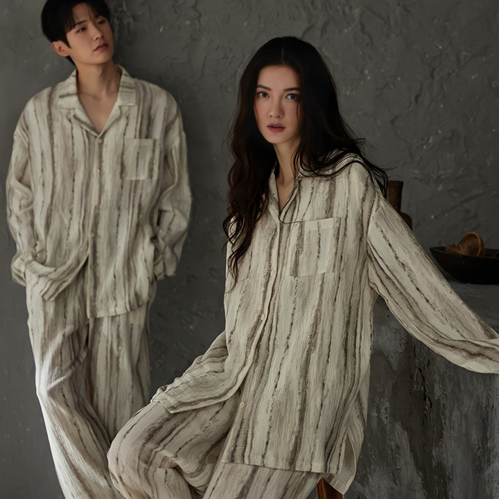 ニュアンスストライプコットンガーゼパジャマ