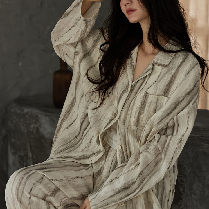 ニュアンスストライプコットンガーゼパジャマ