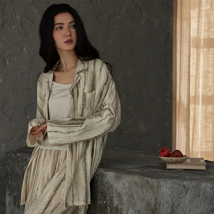 ニュアンスストライプコットンガーゼパジャマ