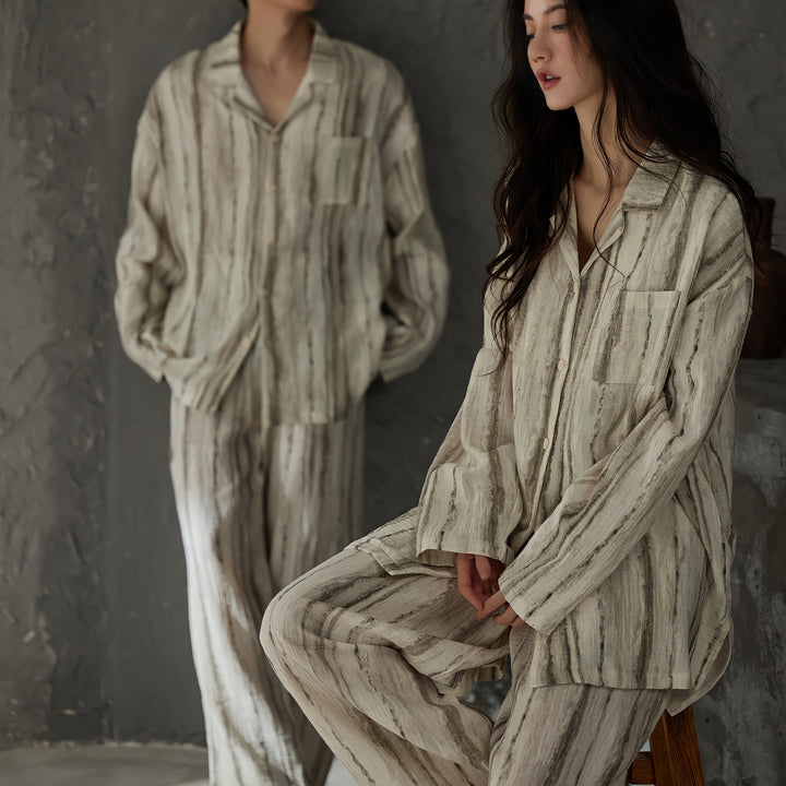 ニュアンスストライプコットンガーゼパジャマ