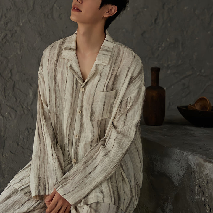 ニュアンスストライプコットンガーゼパジャマ