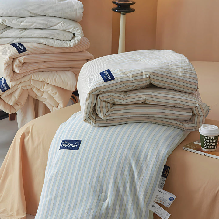 ふんわりストライプキルト ベージュグレー