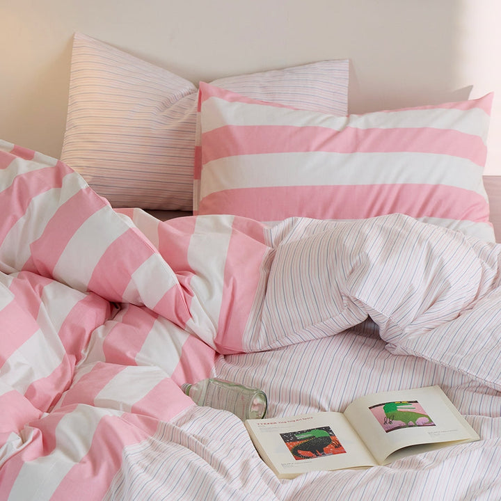 モダンストライプ寝具セット "ピンク&ホワイト" kocol