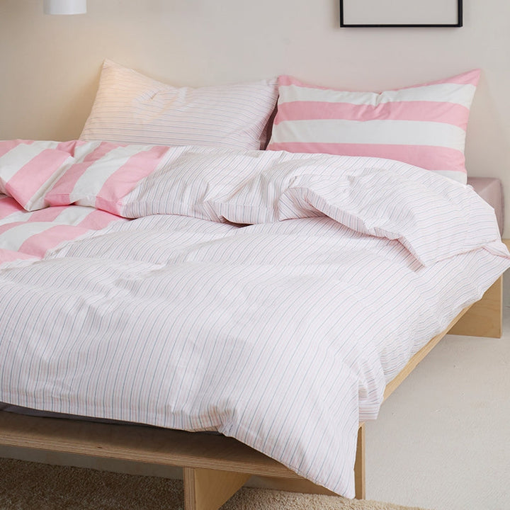 モダンストライプ寝具セット "ピンク&ホワイト" kocol