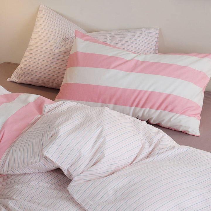 モダンストライプ寝具セット "ピンク&ホワイト" kocol
