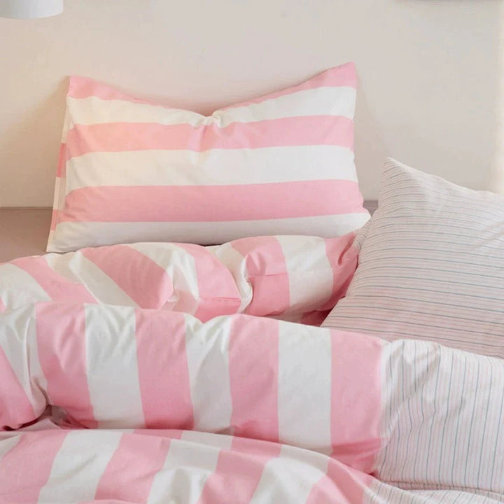 モダンストライプ寝具セット "ピンク&ホワイト" kocol