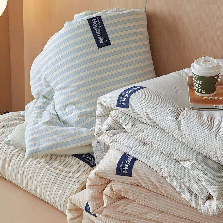 ふんわりストライプキルト ベージュグレー