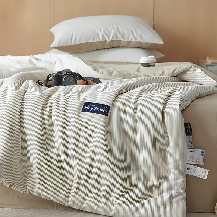 ふんわりストライプキルト ベージュグレー