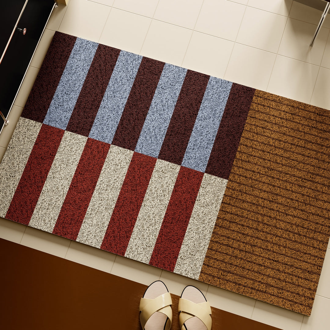 Modern Striped Door Mat, Burgundy Navy