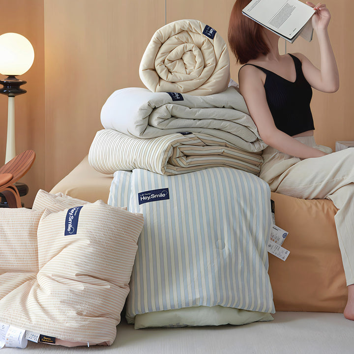 ふんわりストライプキルト ベージュグレー