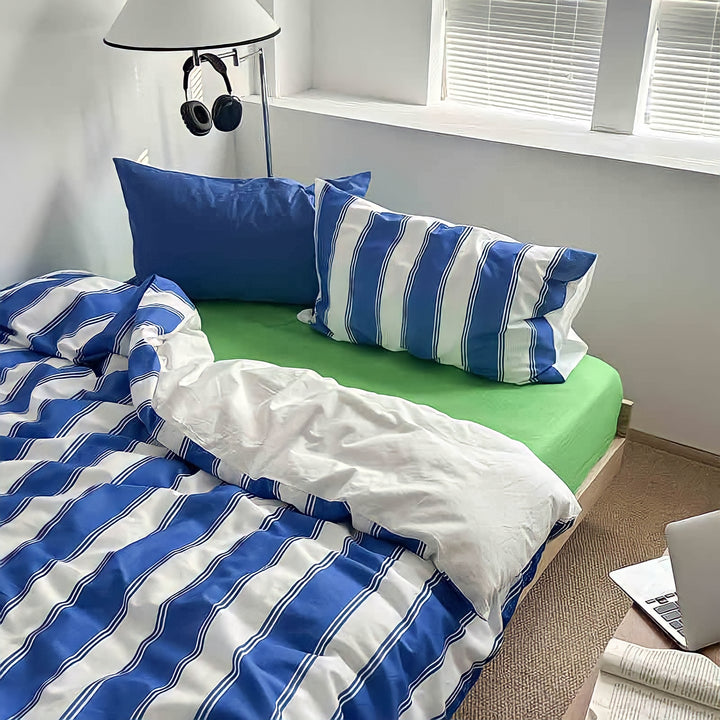 モダンブルーストライプ寝具セット