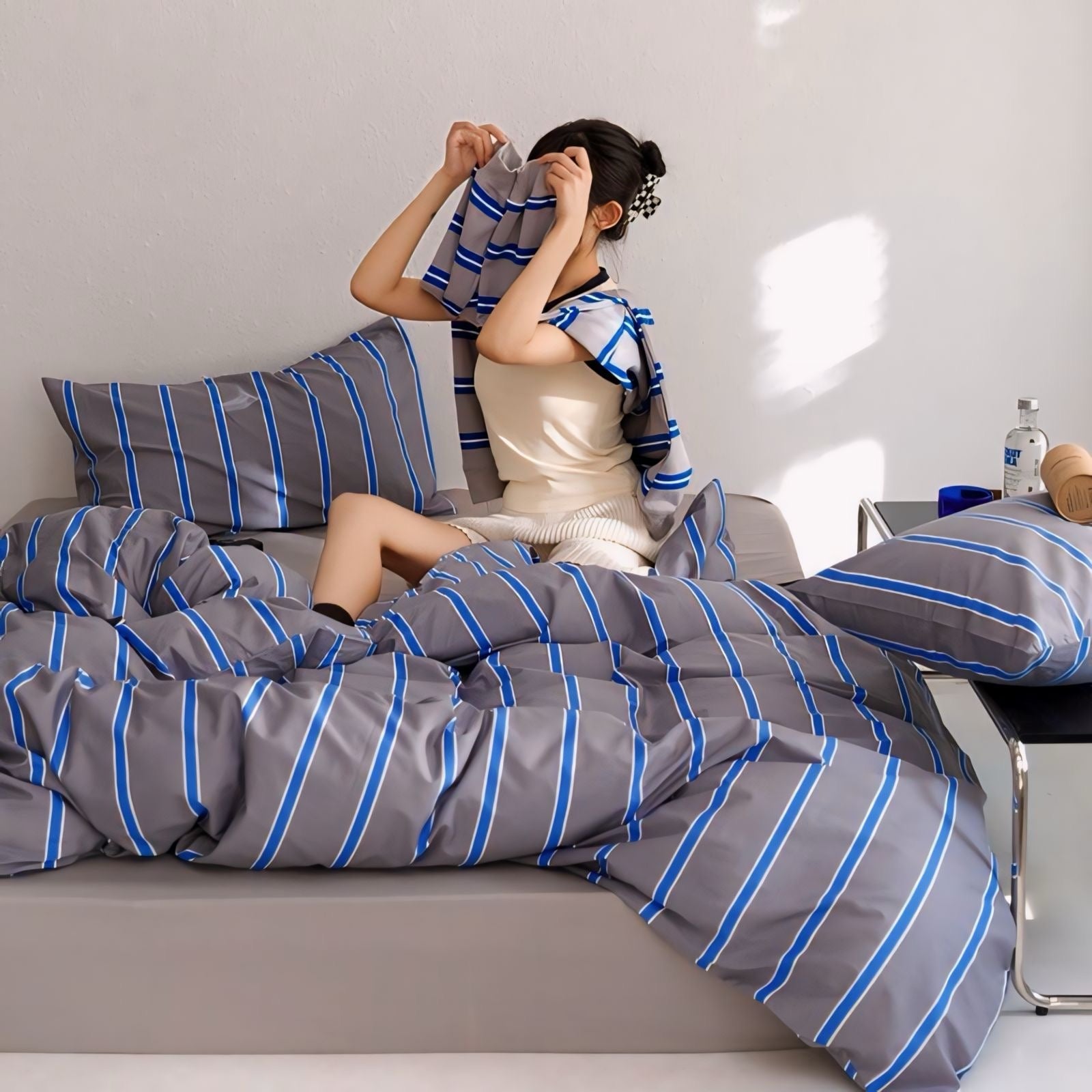 グレーブルーストライプ寝具セット kocol