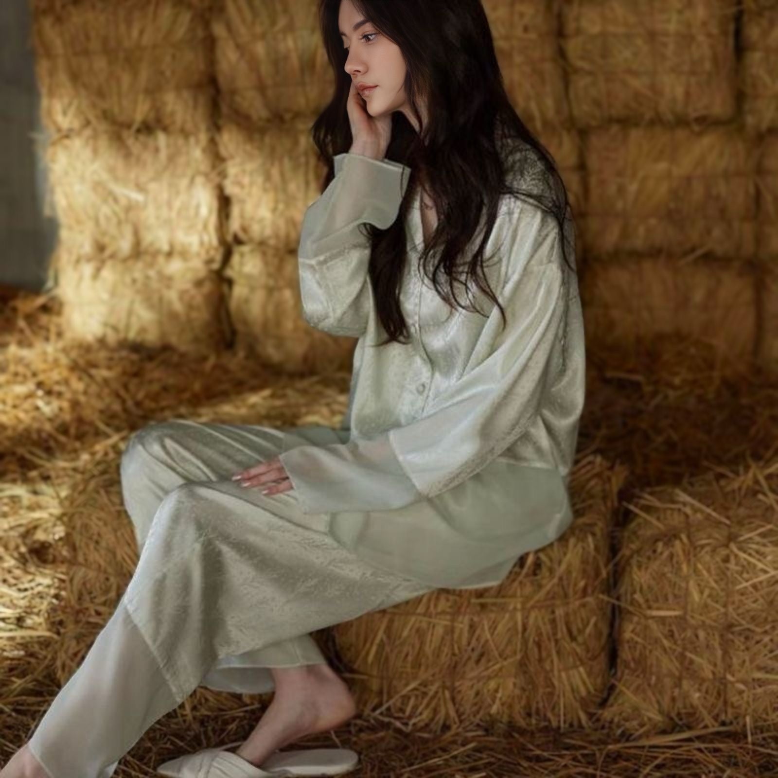 シースルー切り替え長袖てろてろパジャマ kocol