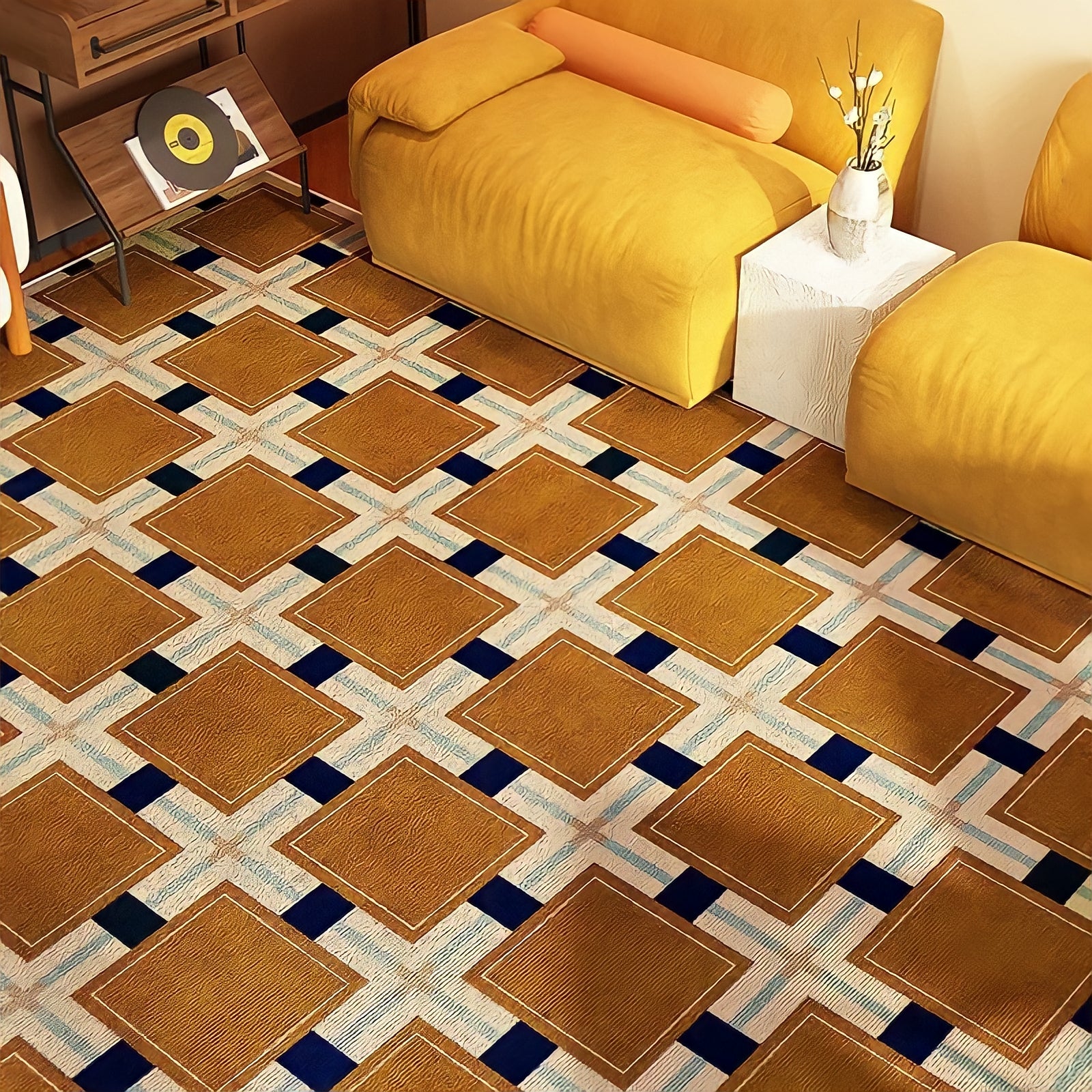 Retro Pattern Block Check Rug Carpet