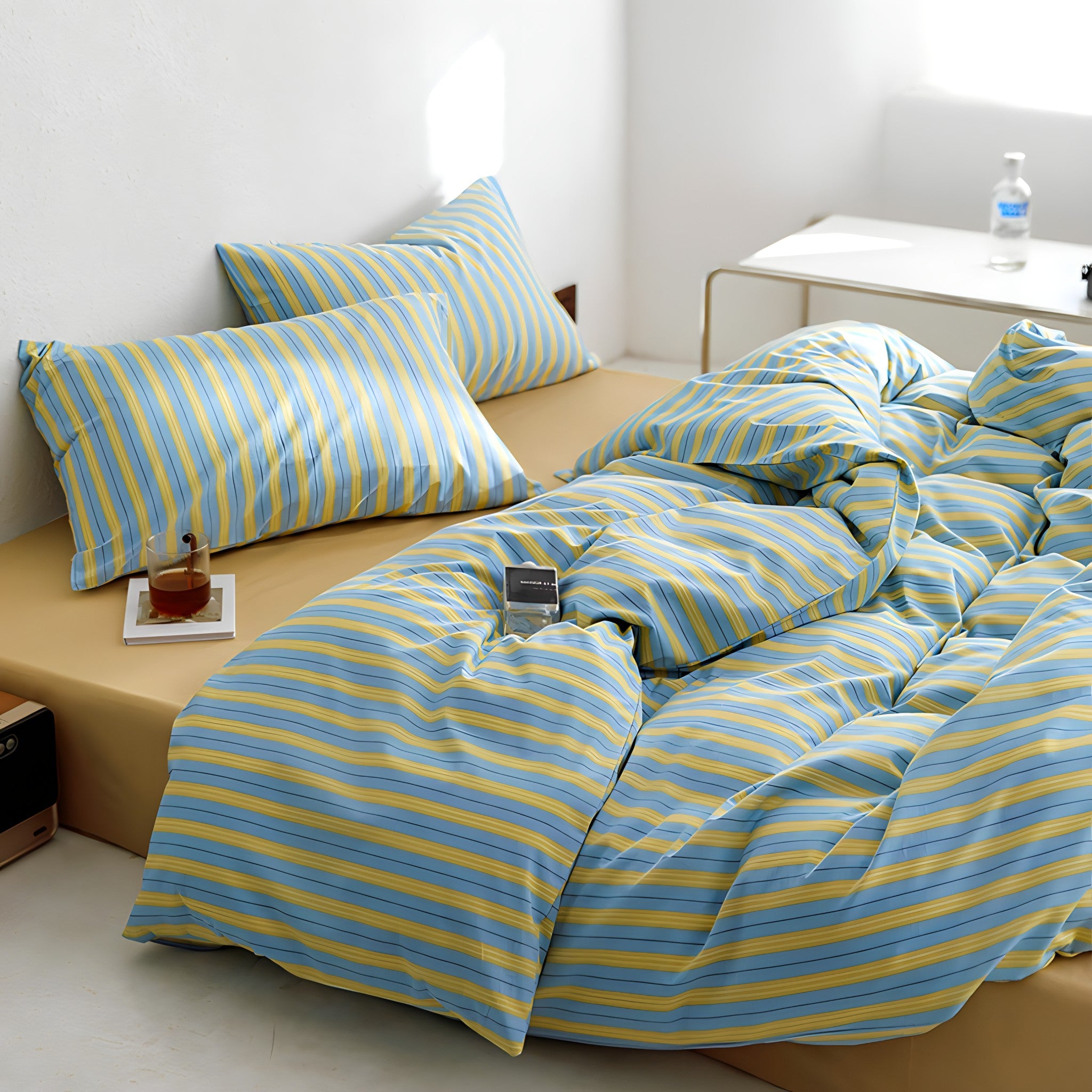 イエローブルーストライプコットン寝具セット – kocol