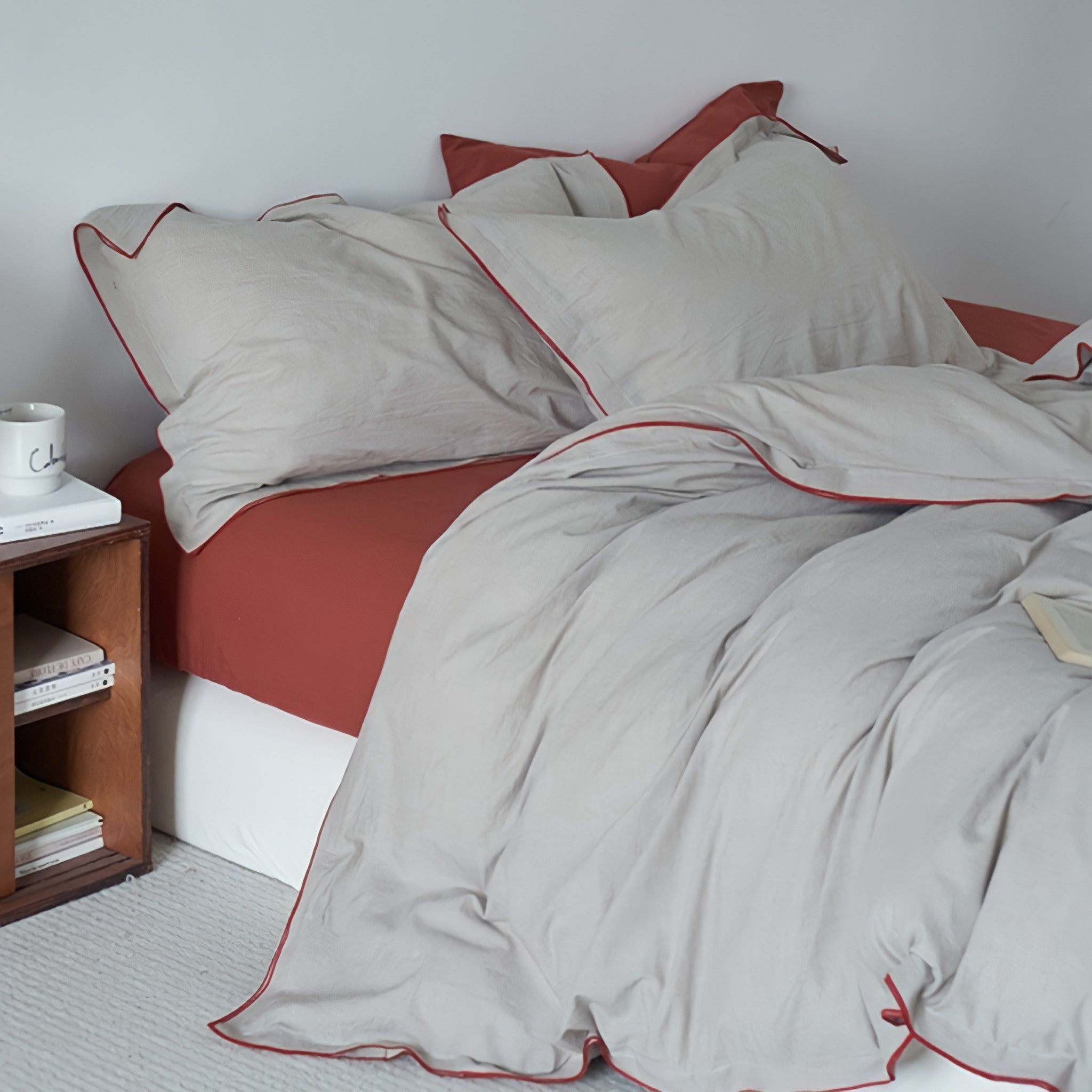 パイピングウォッシュドコットン寝具セット 