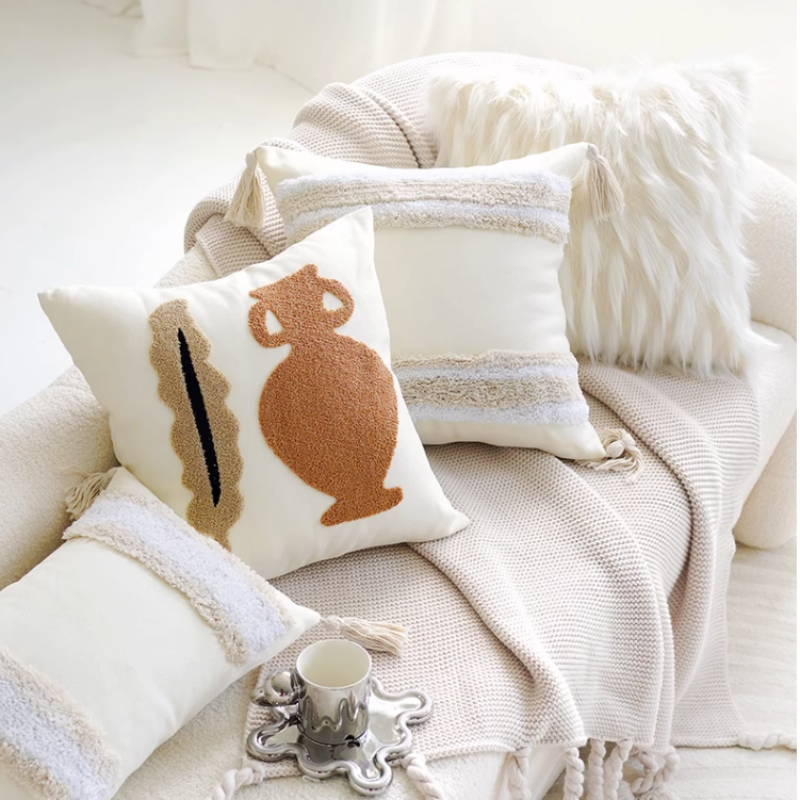 ブラウンレトロクリームライトクッションカバー kocol