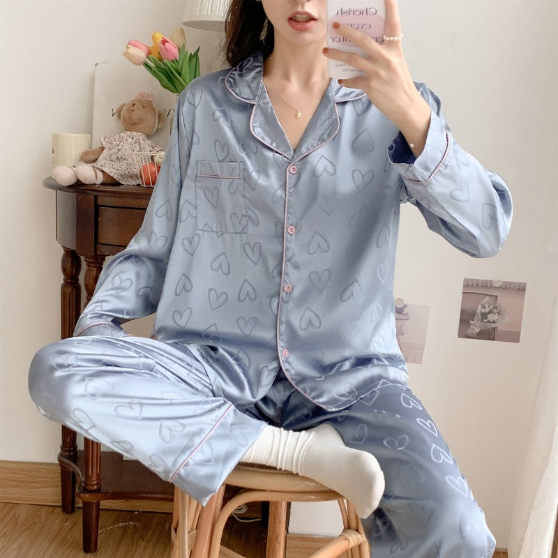 Satin heart print pajamas