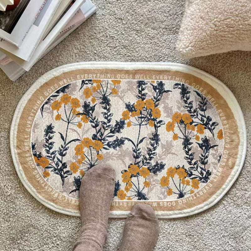 Floral print water-absorbent bathroom rug, oval flower