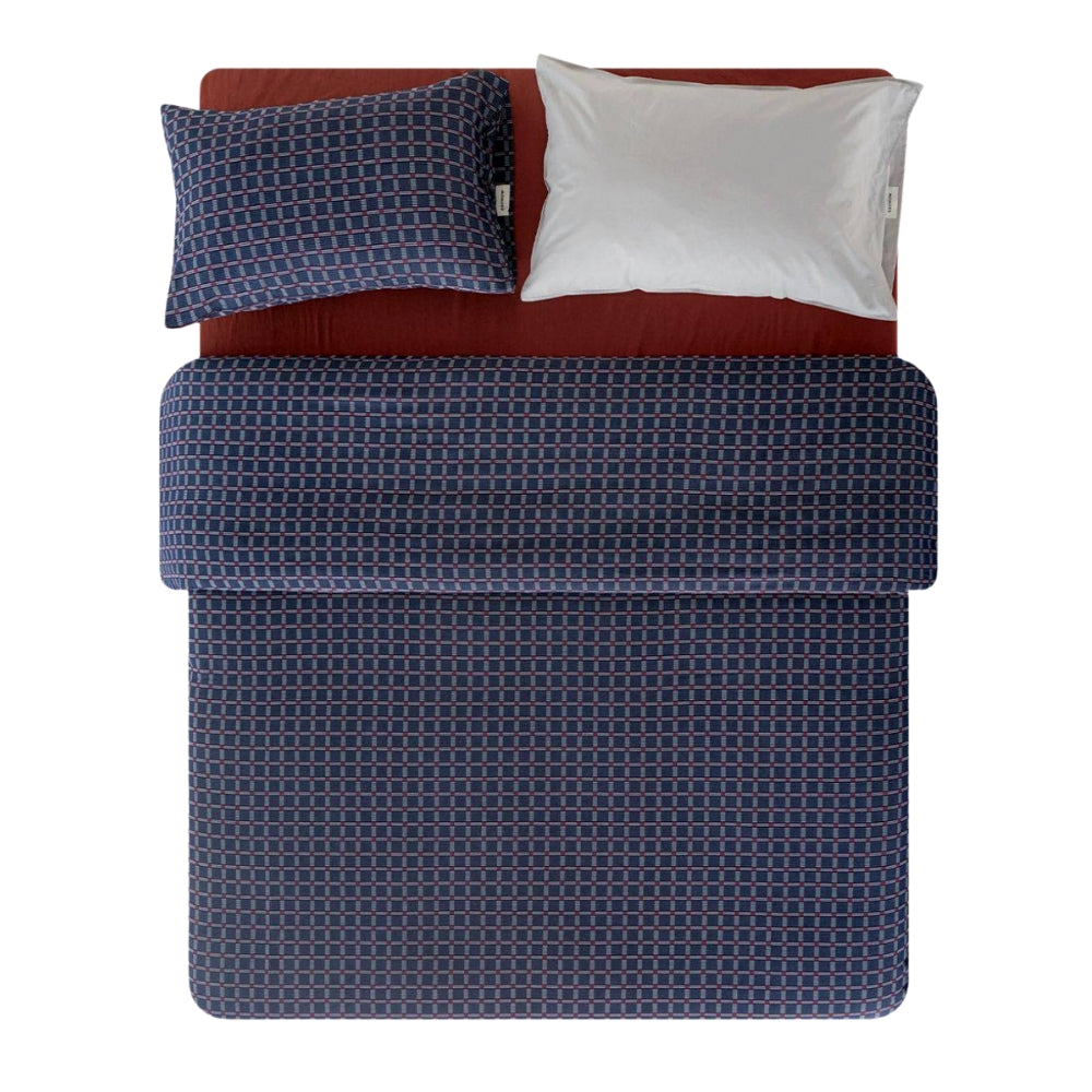 ピュアコットンチェック柄寝具カバー ネイビー