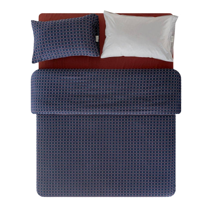 ピュアコットンチェック柄寝具カバー ネイビー