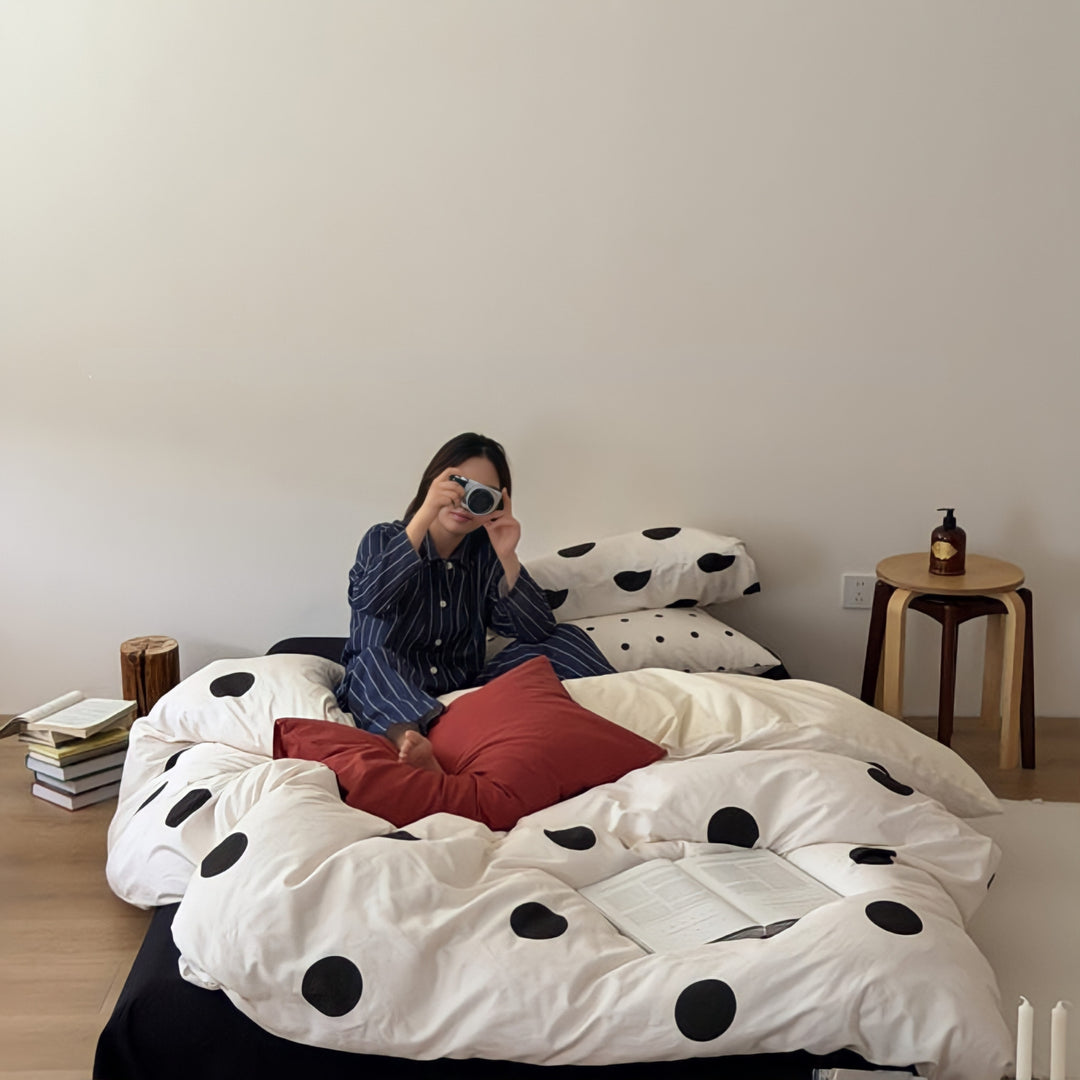 Random Dot Pure Cotton Bedding Set - Black