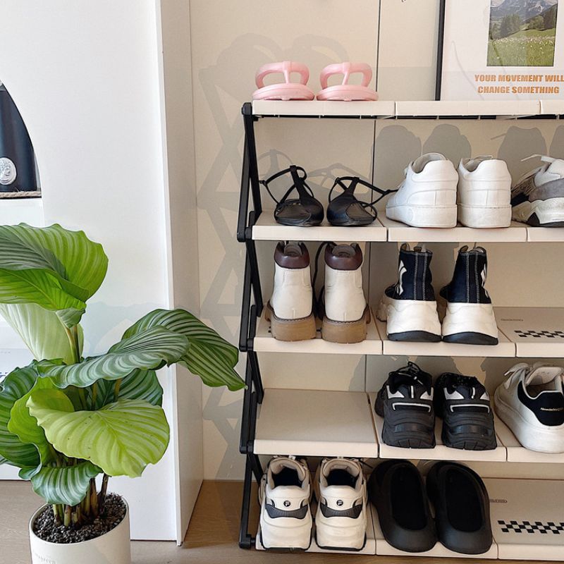 簡単組み立て モノクロ チェック柄 シューズラック kocol