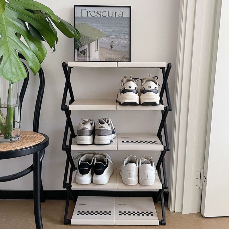 簡単組み立て モノクロ チェック柄 シューズラック kocol
