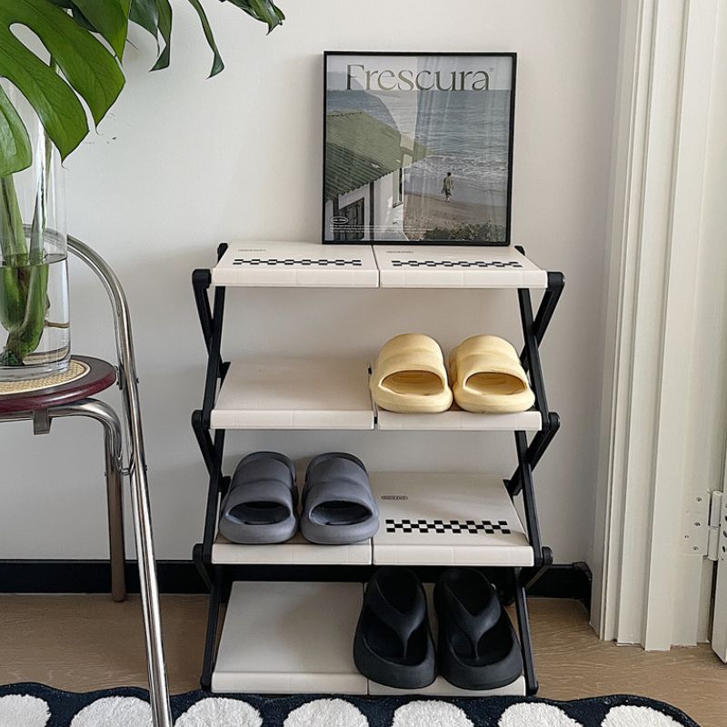 簡単組み立て モノクロ チェック柄 シューズラック kocol