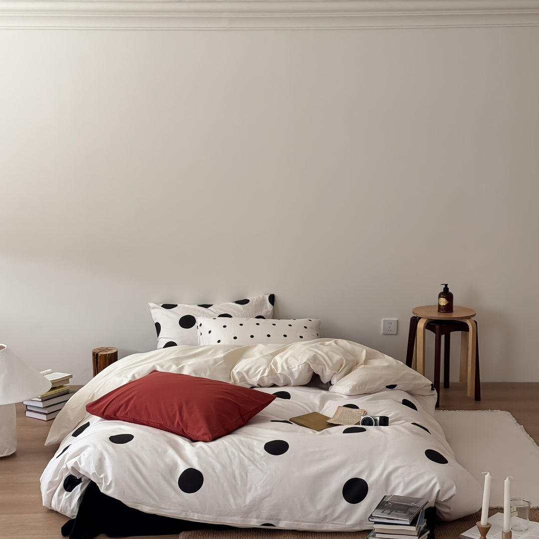 Random Dot Pure Cotton Bedding Set - Black
