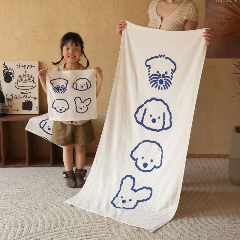 子犬イラストガーゼタオル kocol