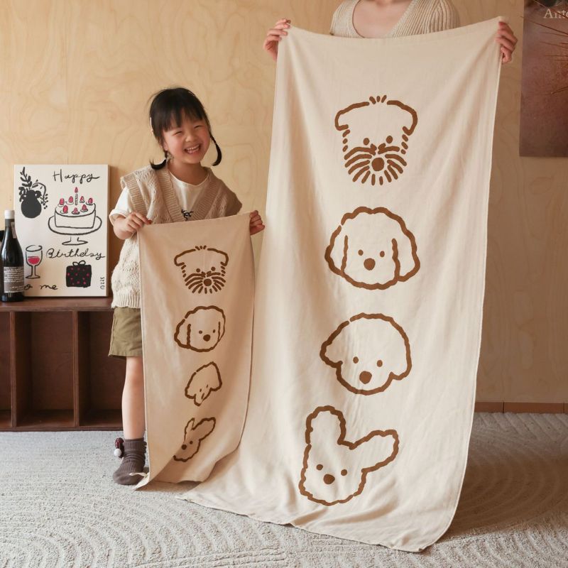 子犬イラストガーゼタオル kocol