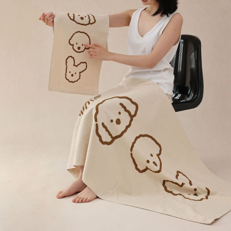 子犬イラストガーゼタオル kocol